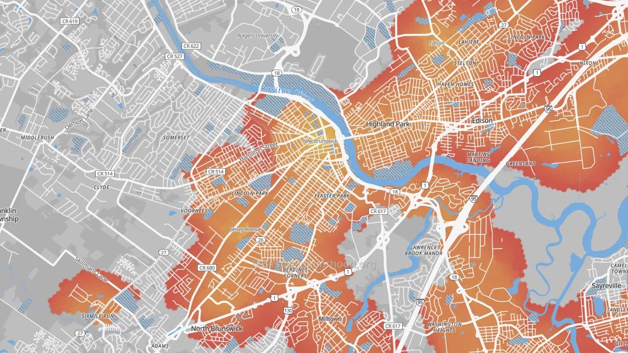 Transit Grade map of New Brunswick, NJ