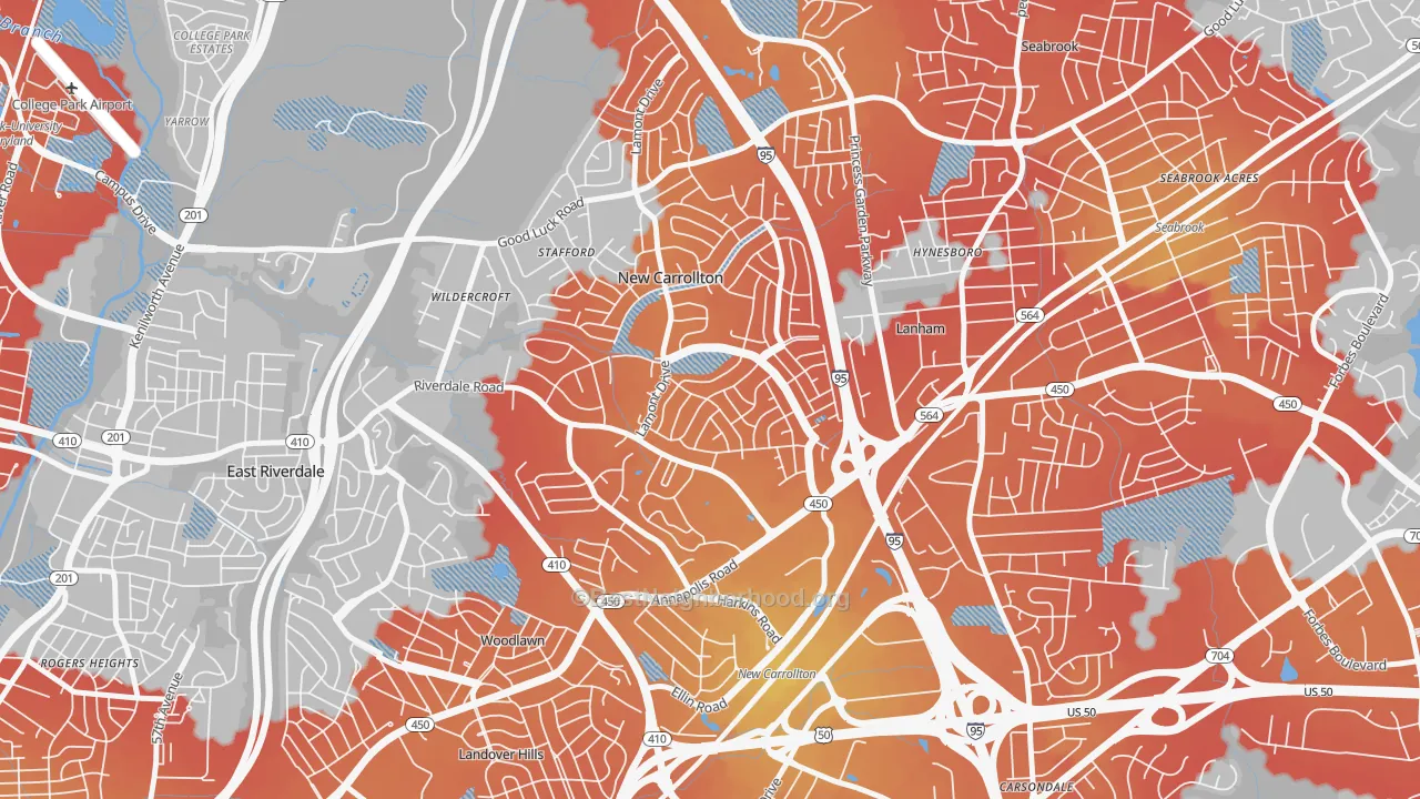 Transit Grade map of New Carrollton, MD
