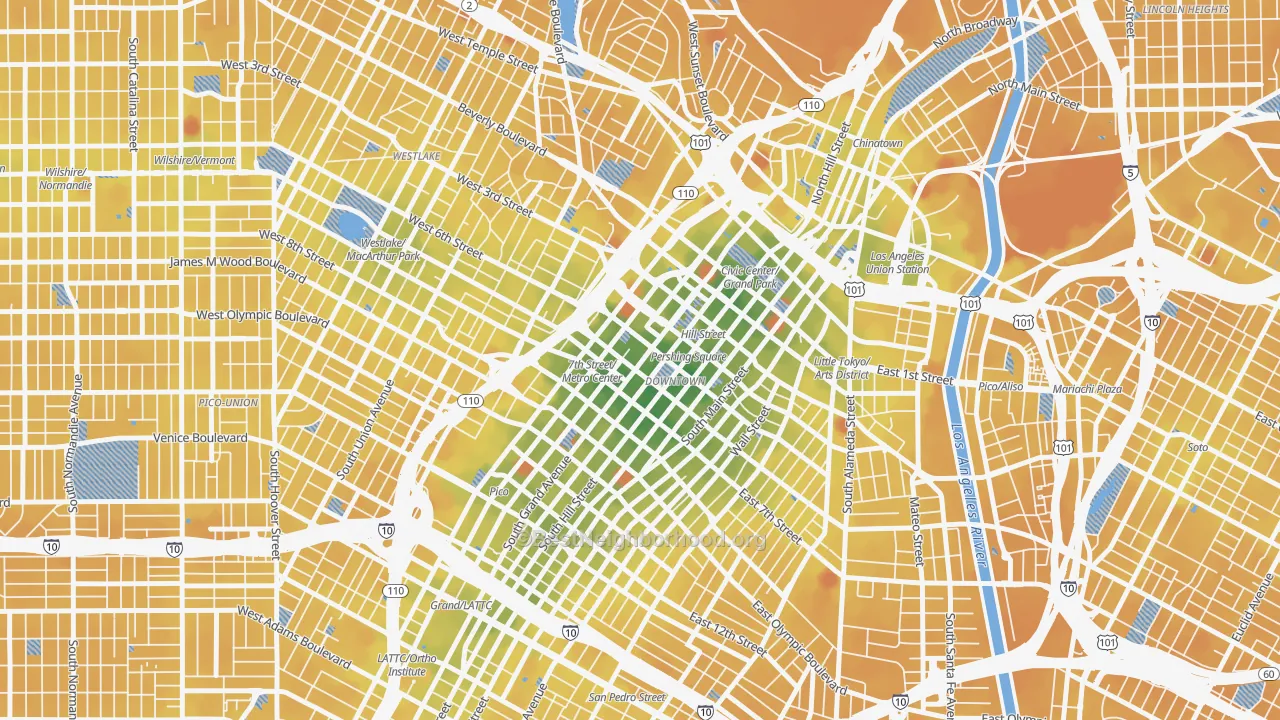 Transit Grade map of New Downtown, Los Angeles, CA