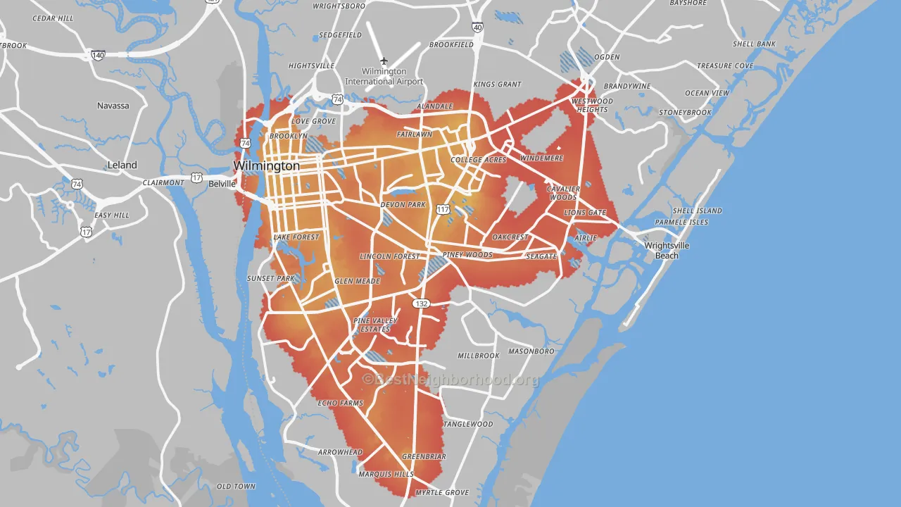Transit Grade map of New Hanover County, NC