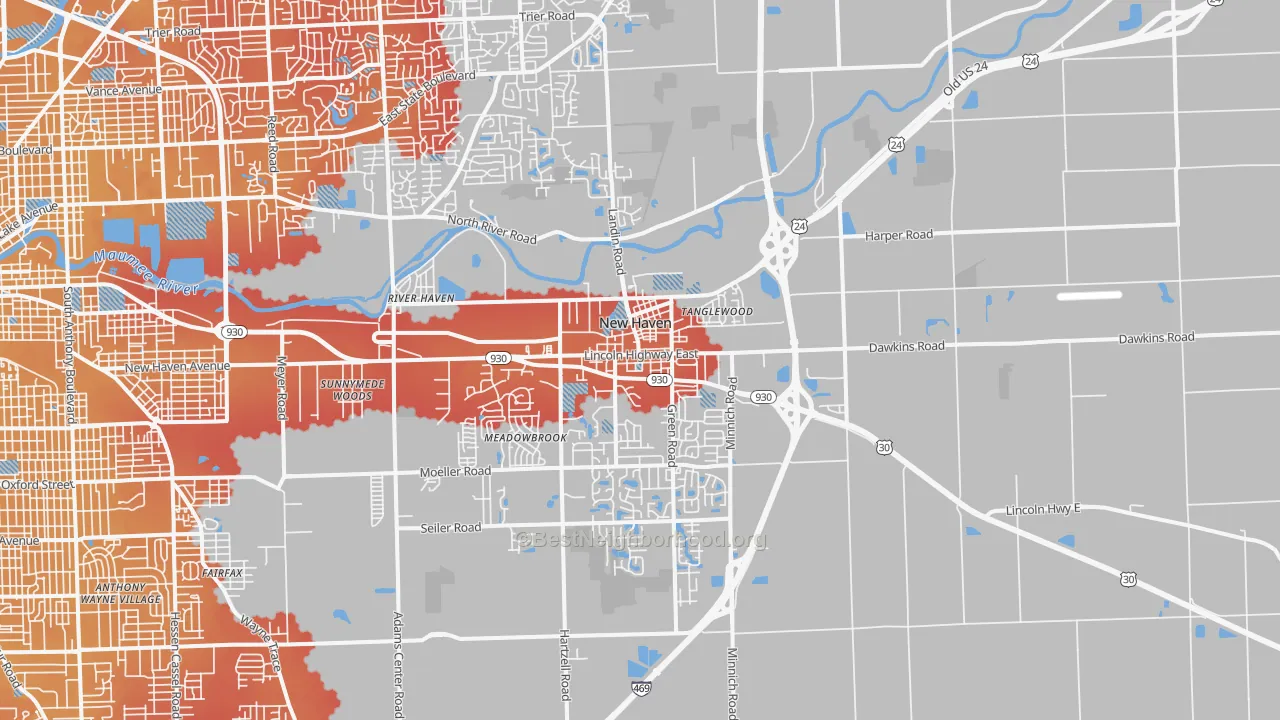 Transit Grade map of New Haven, IN