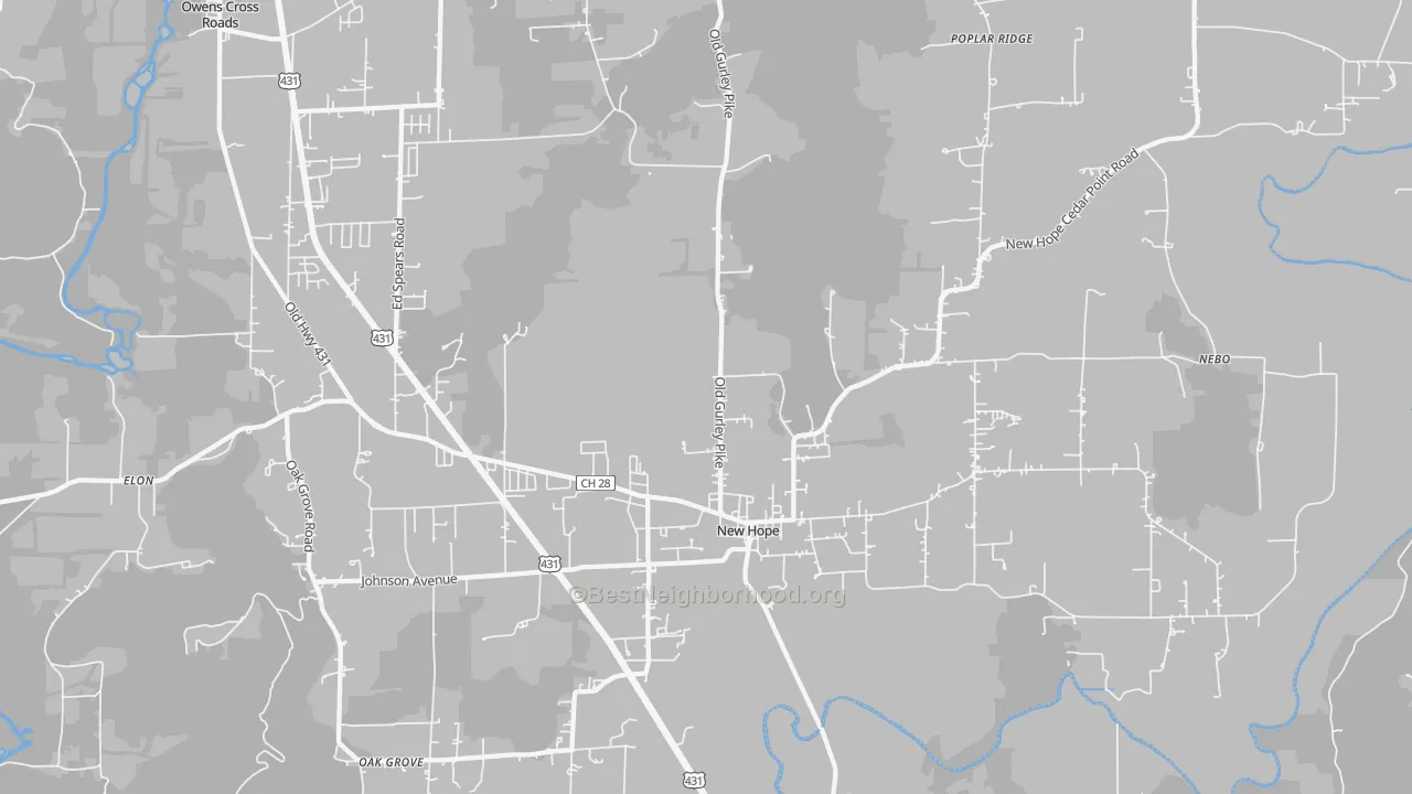 Transit Grade map of New Hope, AL