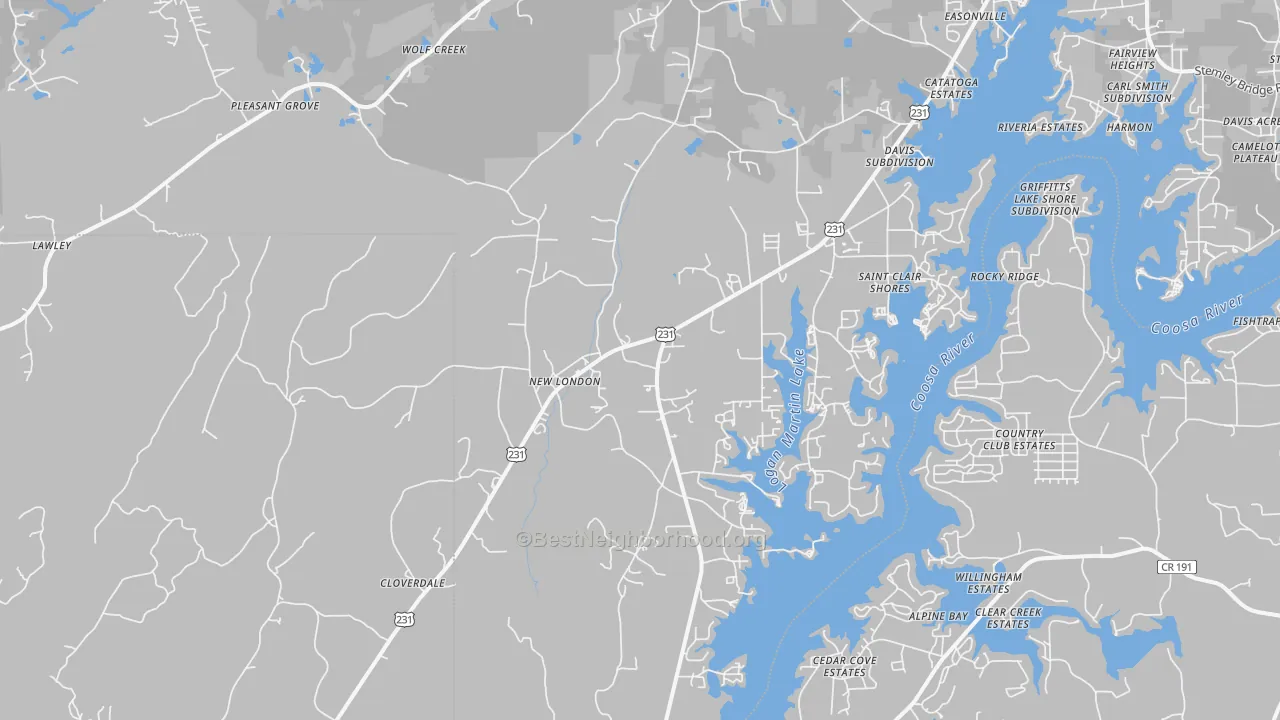 Transit Grade map of New London, AL
