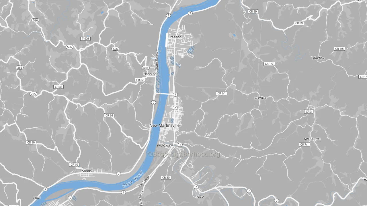 Transit Grade map of New Martinsville, WV