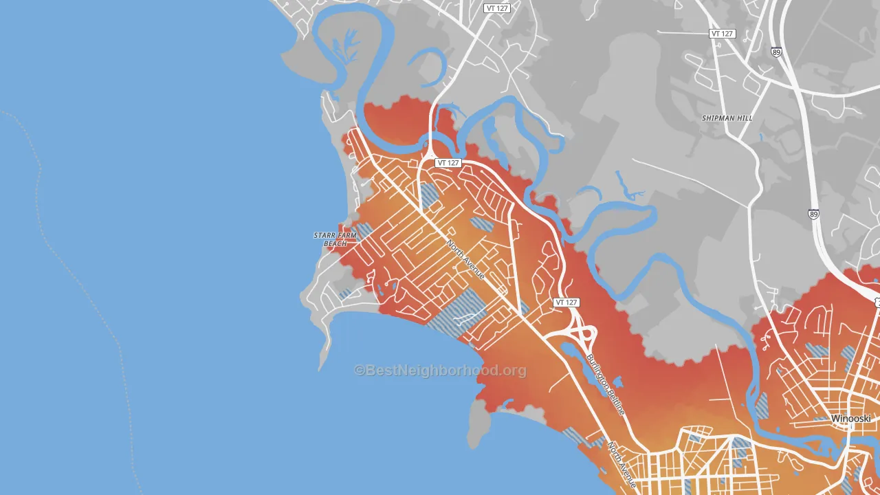Transit Grade map of New North End, Burlington, VT