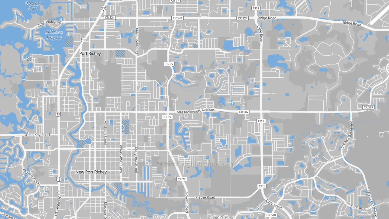 Transit Grade map of New Port Richey East, FL