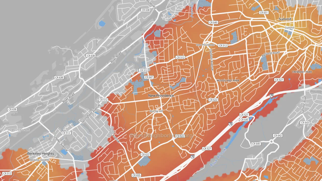 Transit Grade map of New Providence, NJ