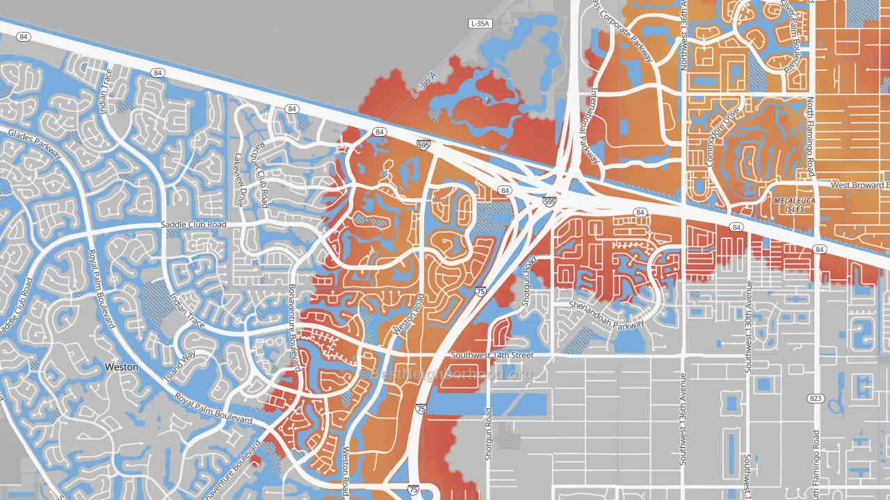 Transit Grade map of New River Estates, Sunrise, FL