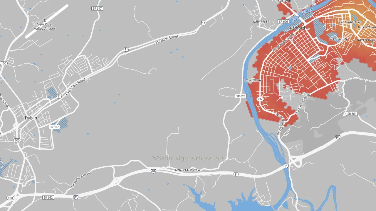 Transit Grade map of New River, VA
