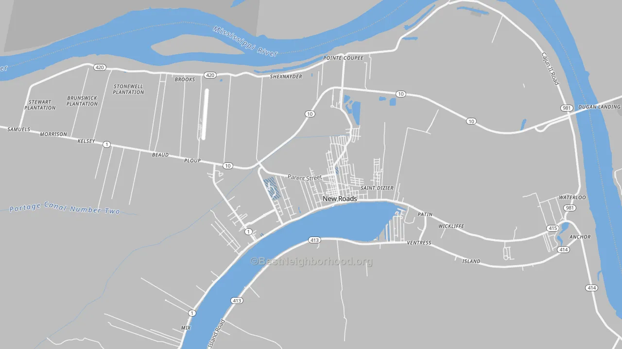 Transit Grade map of New Roads, LA