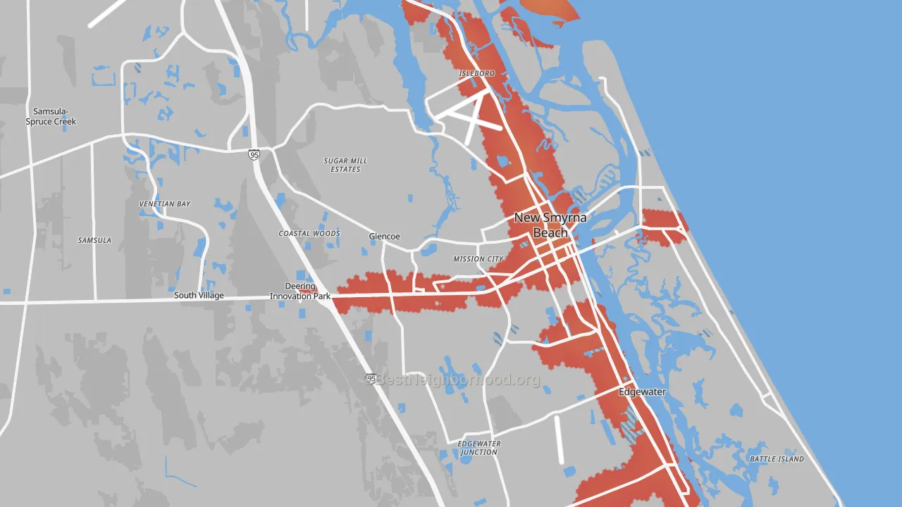 Transit Grade map of New Smyrna Beach, FL