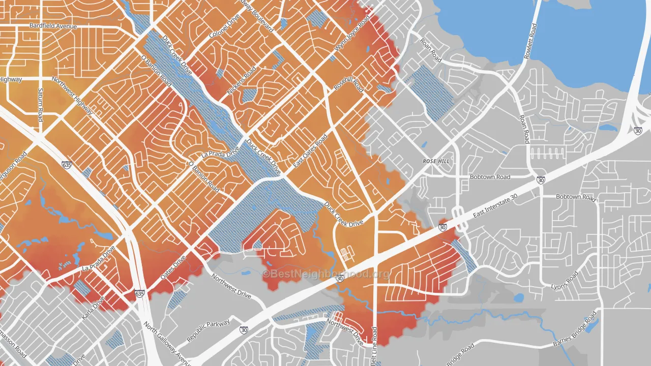 Transit Grade map of New West, Garland, TX