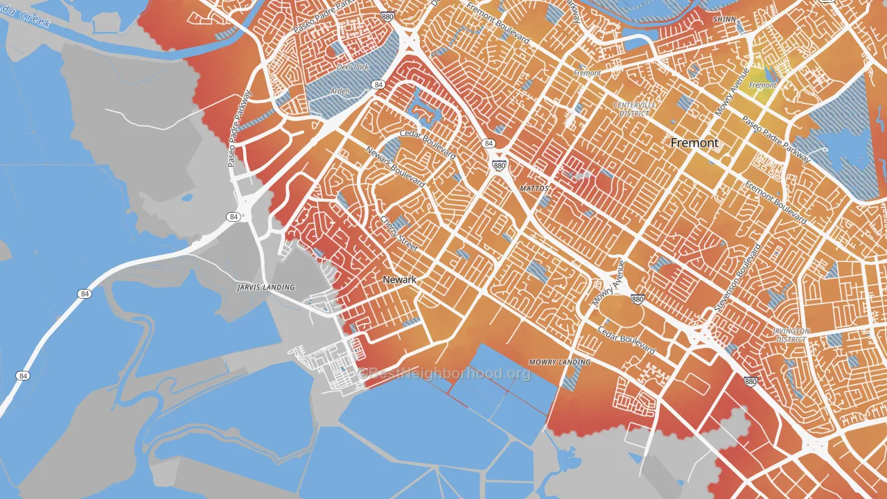 Transit Grade map of Newark, CA