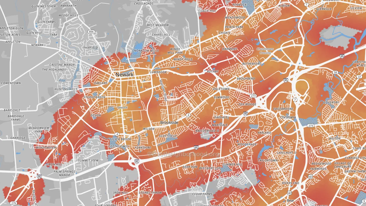 Transit Grade map of Newark, DE
