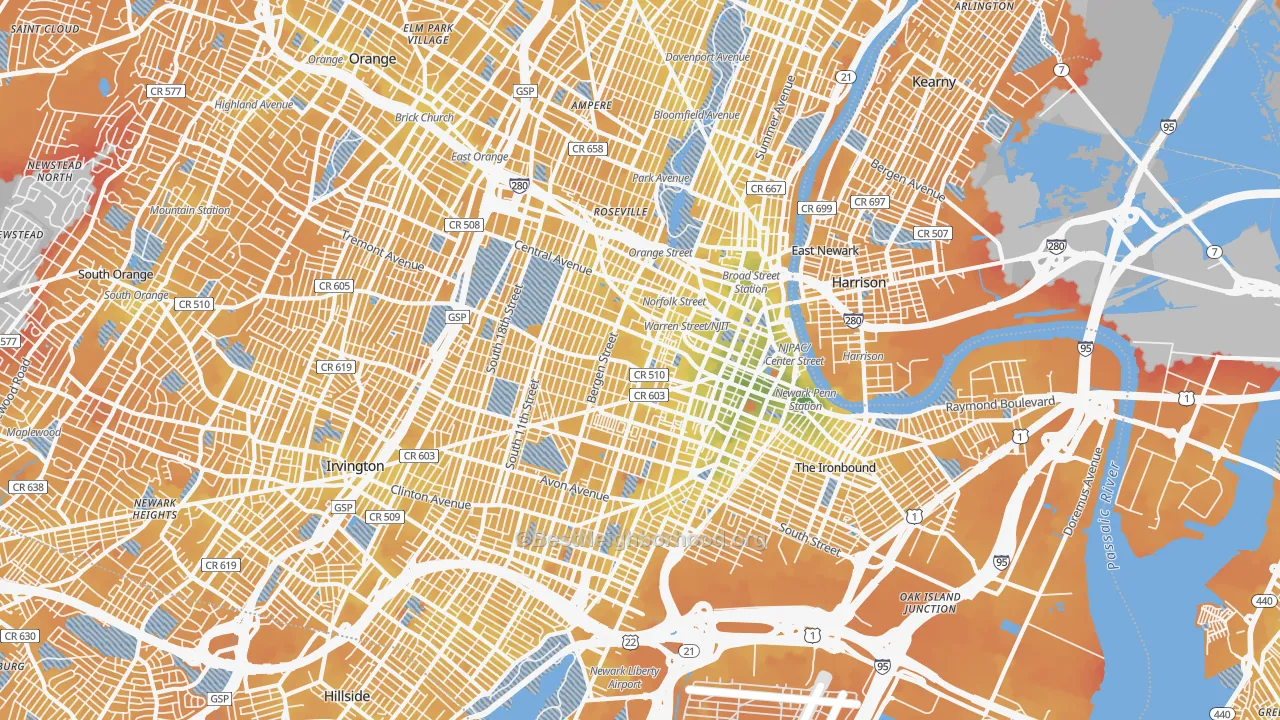 Transit Grade map of Newark, NJ