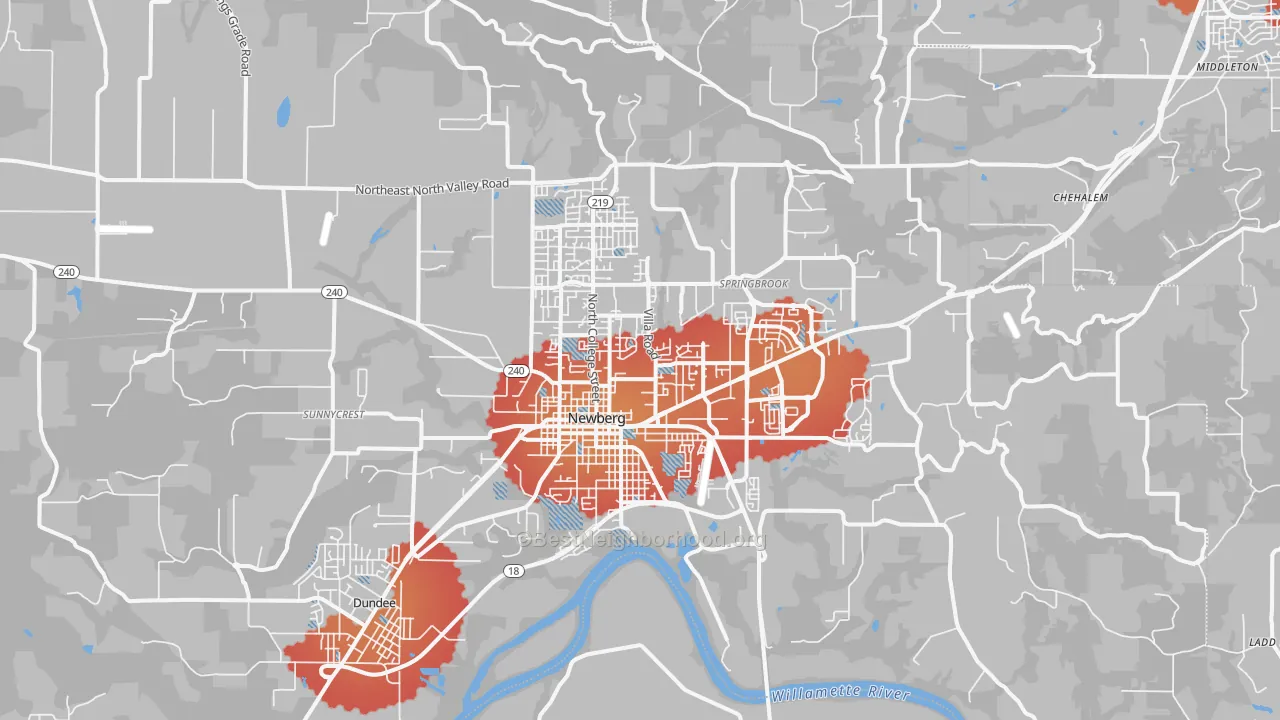 Transit Grade map of Newberg, OR