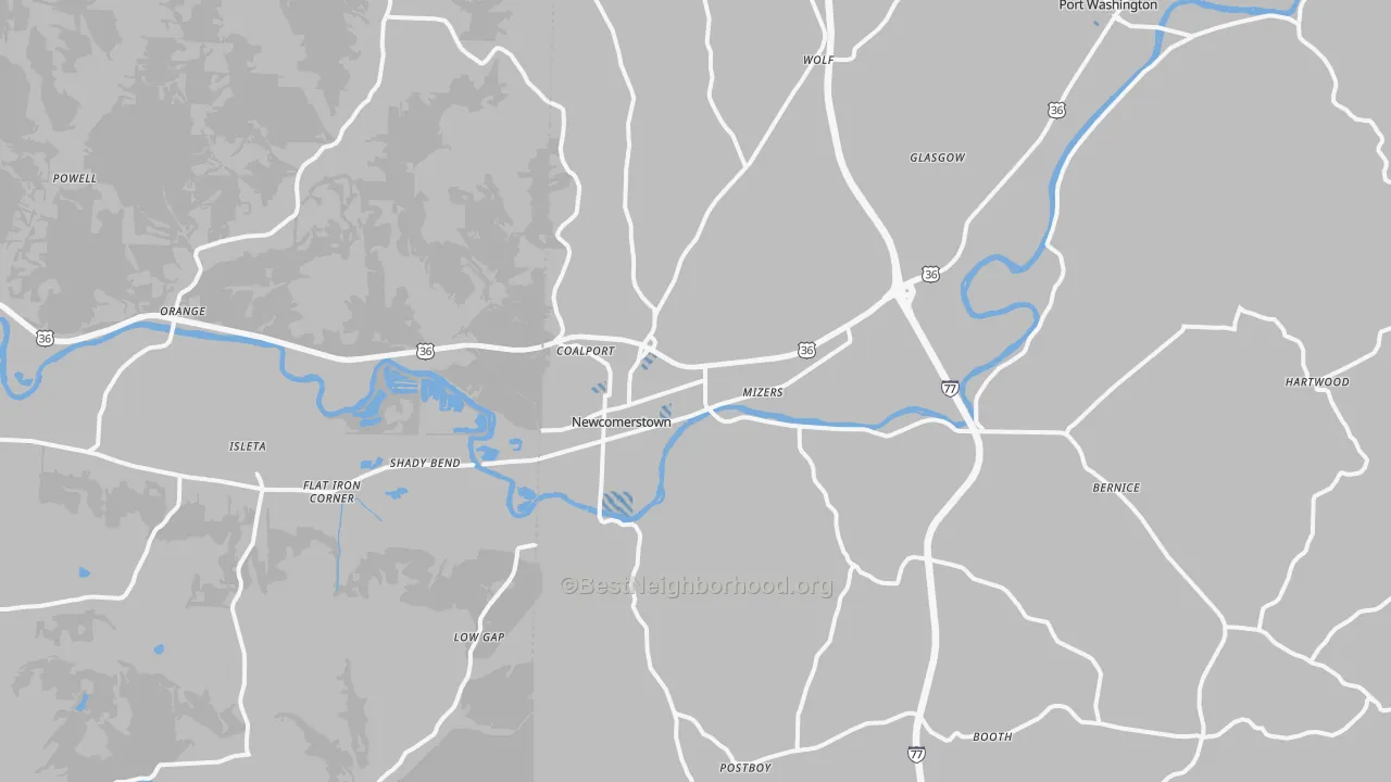 Transit Grade map of Newcomerstown, OH