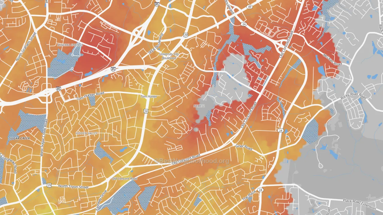 Transit Grade map of Newell South, Charlotte, NC