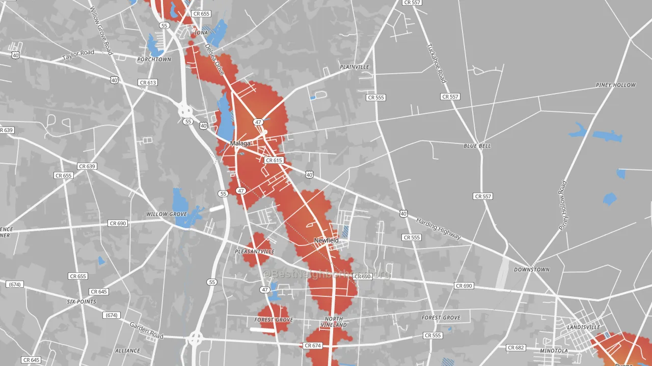 Transit Grade map of Newfield, NJ