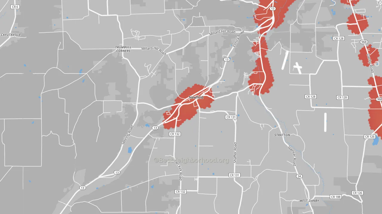 Transit Grade map of Newfield, NY