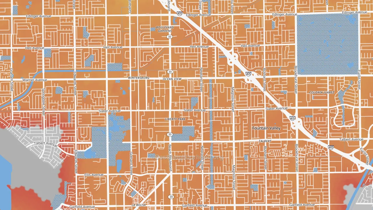Transit Grade map of Newland, Huntington Beach, CA