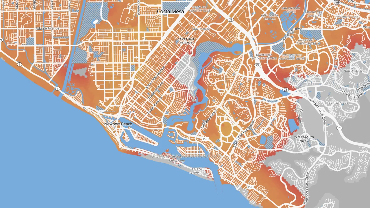 Transit Grade map of Newport Beach, CA