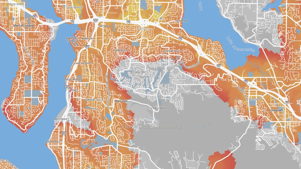 Transit Grade map of Newport, Bellevue, WA