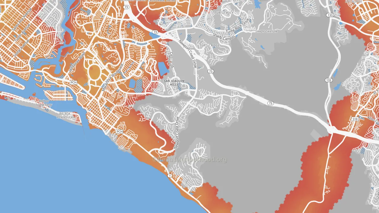 Transit Grade map of Newport Coast, CA