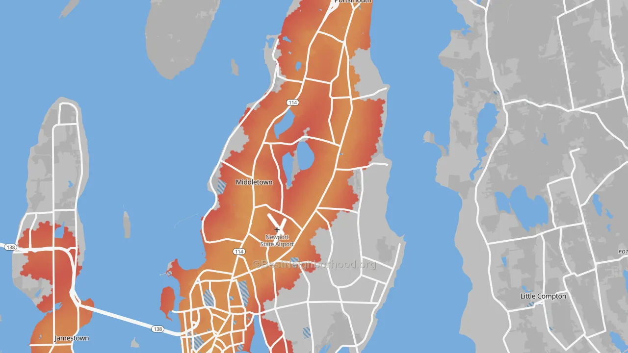 Transit Grade map of Newport County, RI