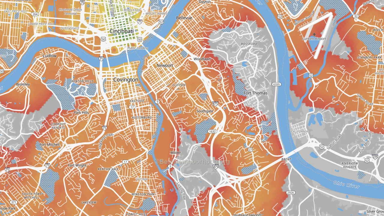 Transit Grade map of Newport, KY