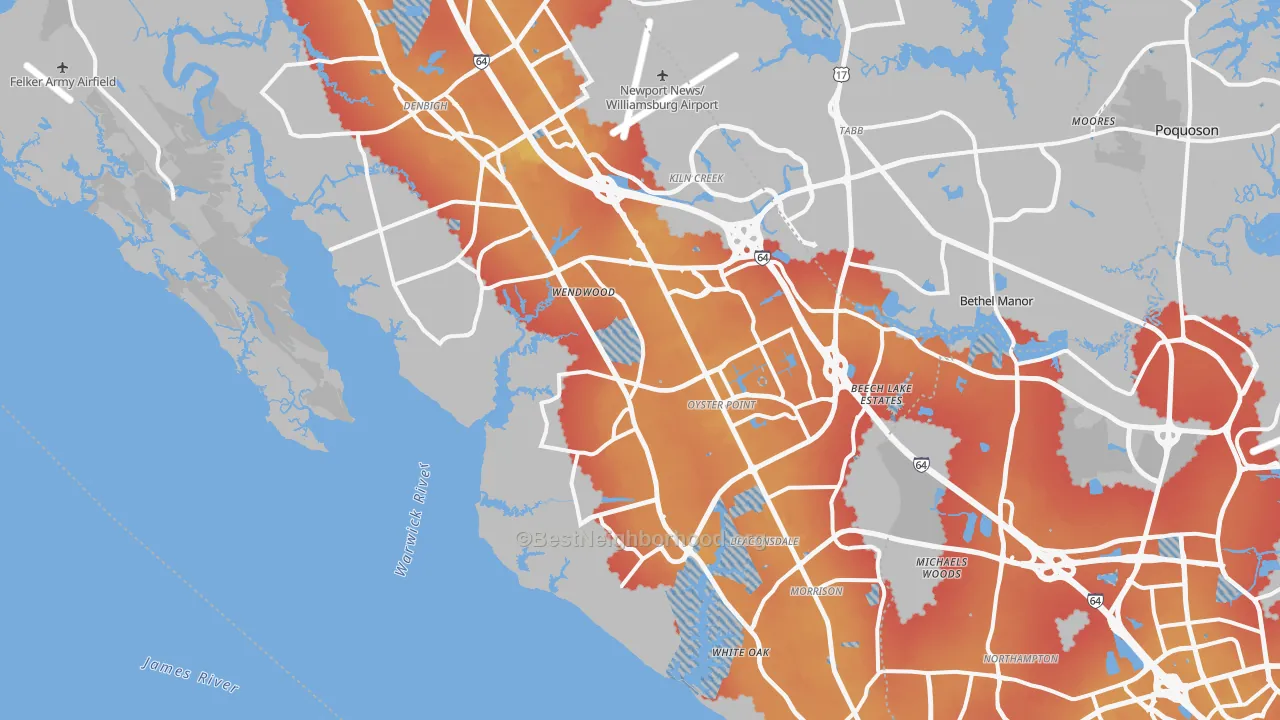 Transit Grade map of Newport News City, VA