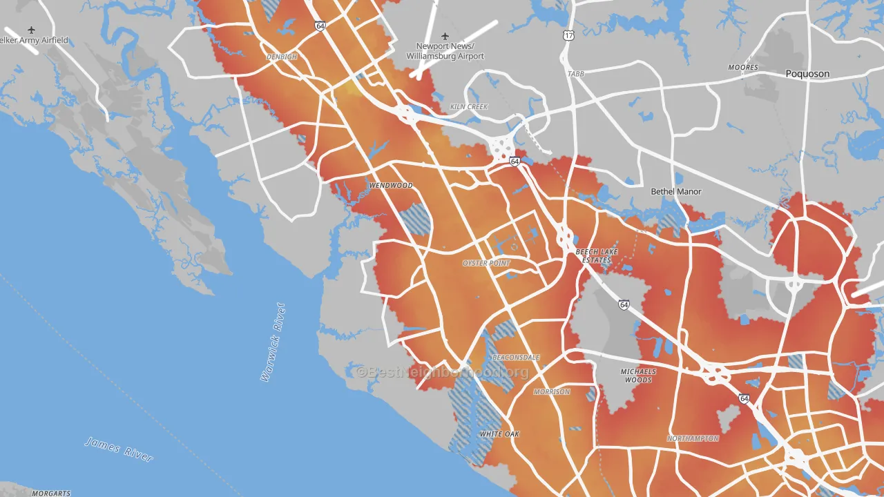 Transit Grade map of Newport News, VA