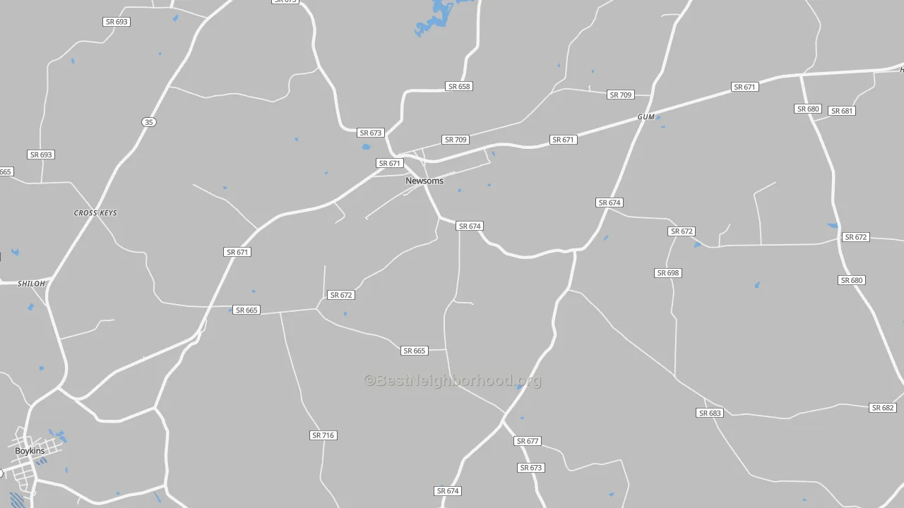 Transit Grade map of Newsoms, VA