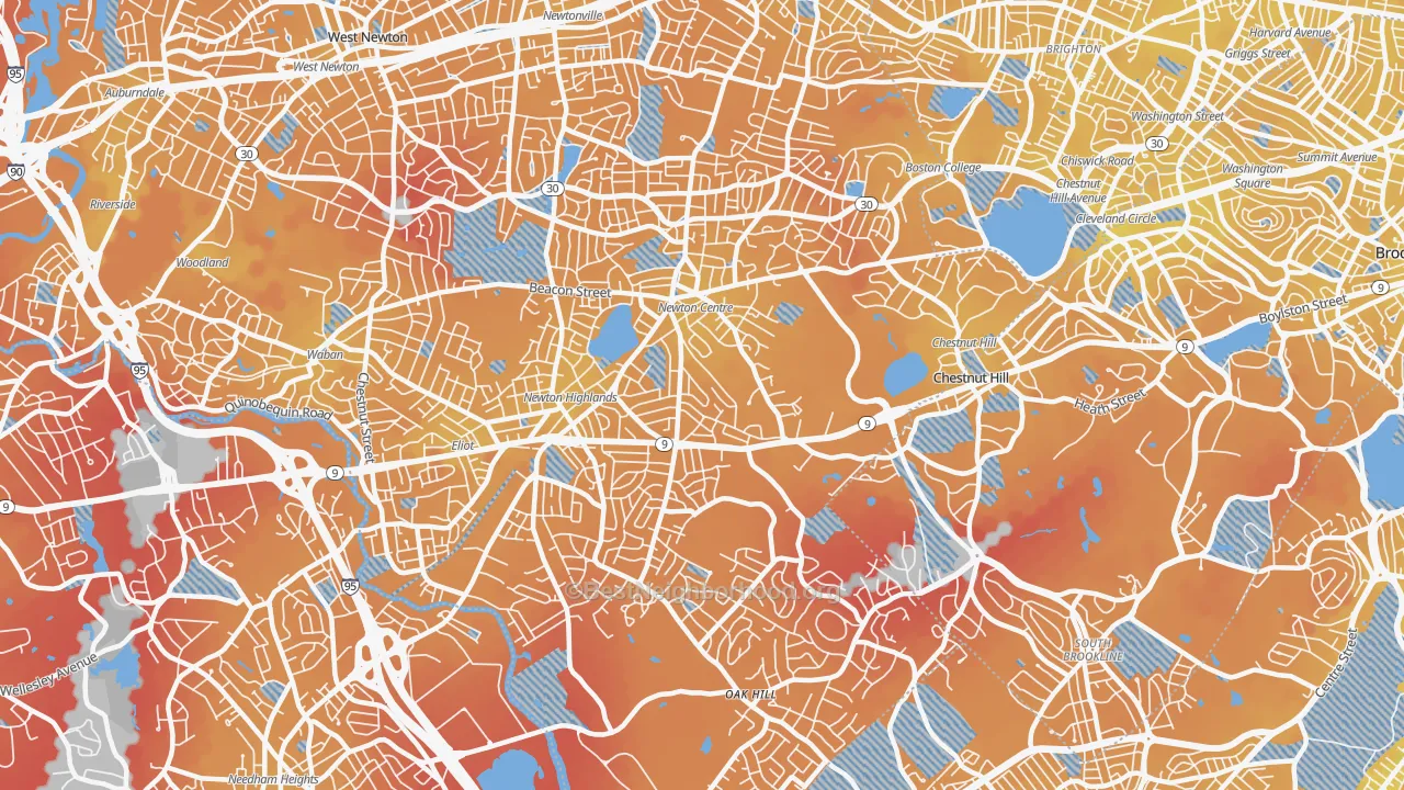 Transit Grade map of Newton Center, MA