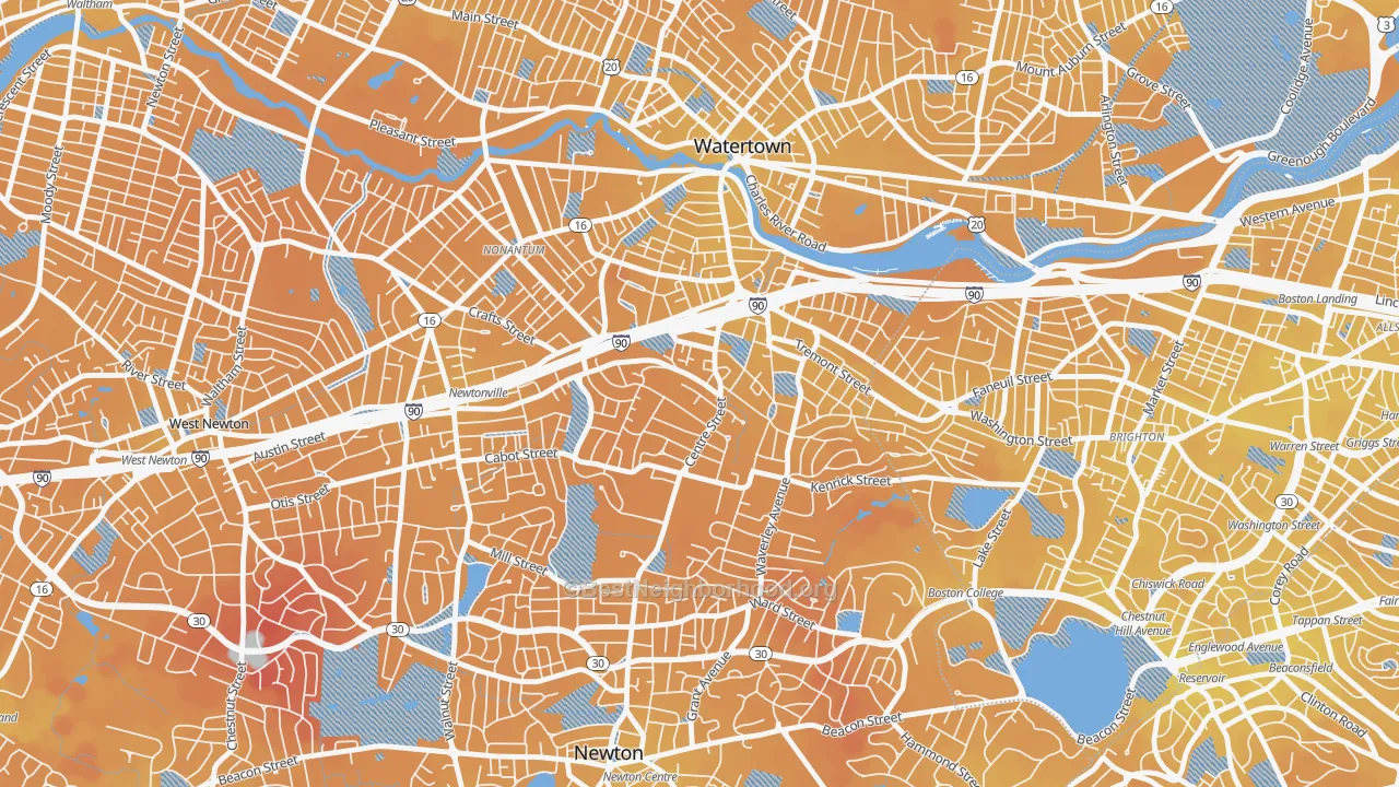 Transit Grade map of Newton Corner, Newton, MA