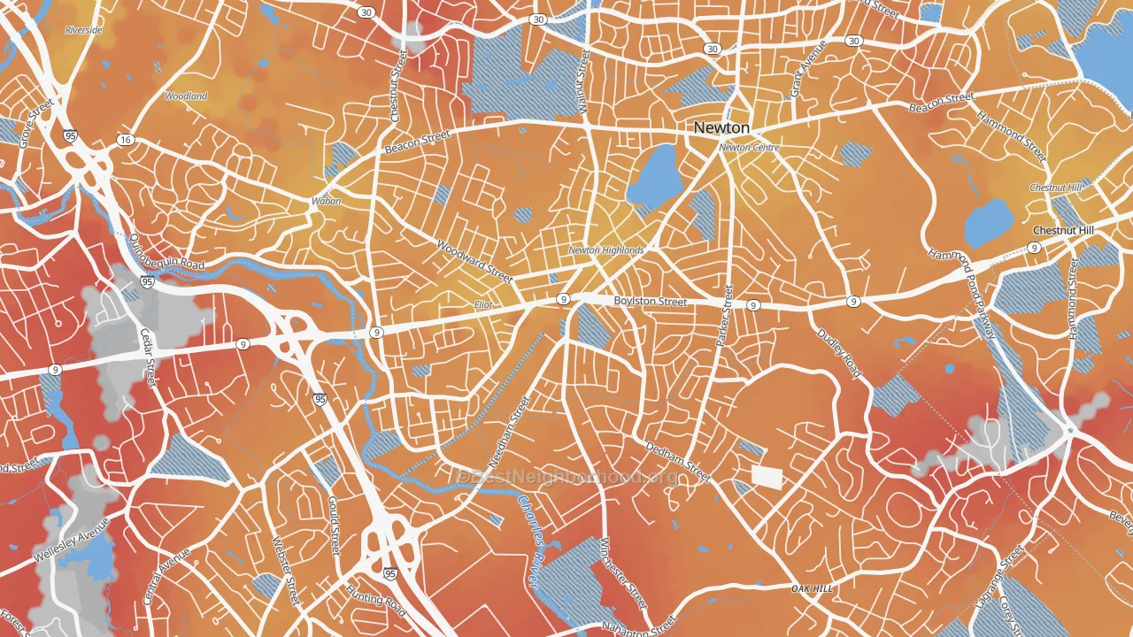 Transit Grade map of Newton Highlands, MA