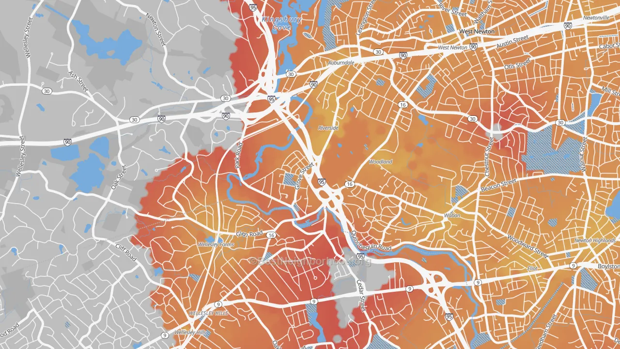 Transit Grade map of Newton Lower Falls, MA