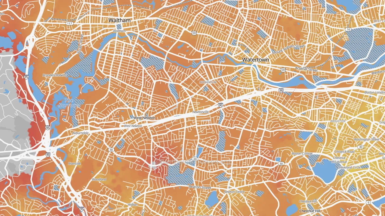 Transit Grade map of Newton, MA