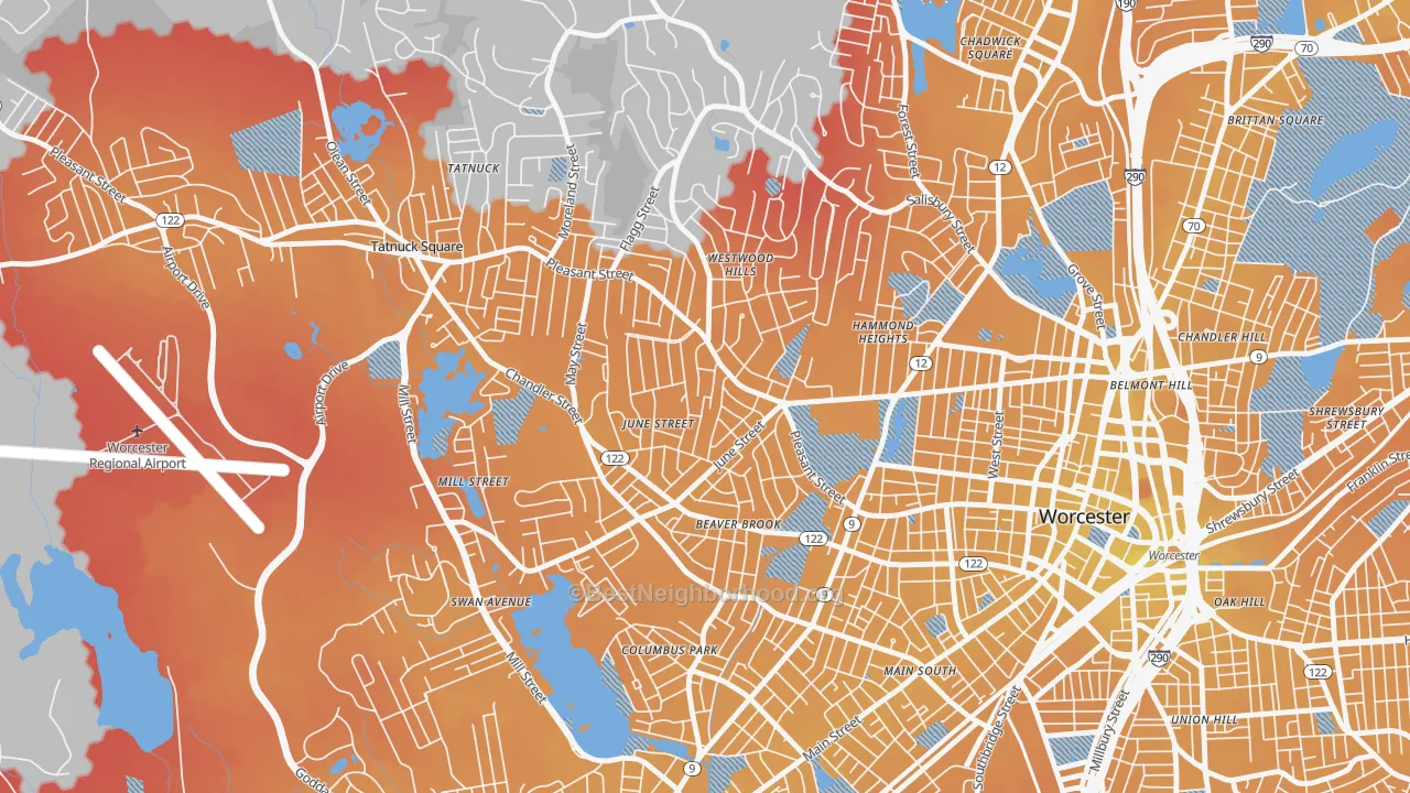 Transit Grade map of Newton Square, Worcester, MA