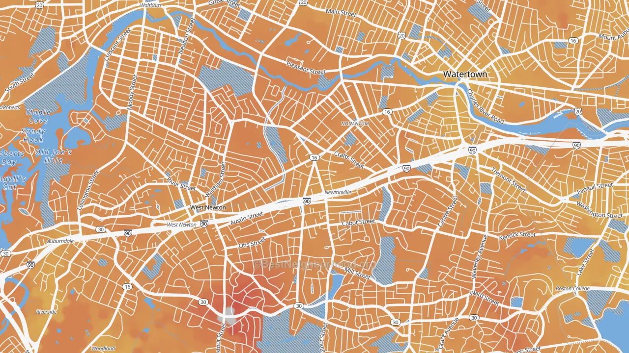 Transit Grade map of Newtonville, MA
