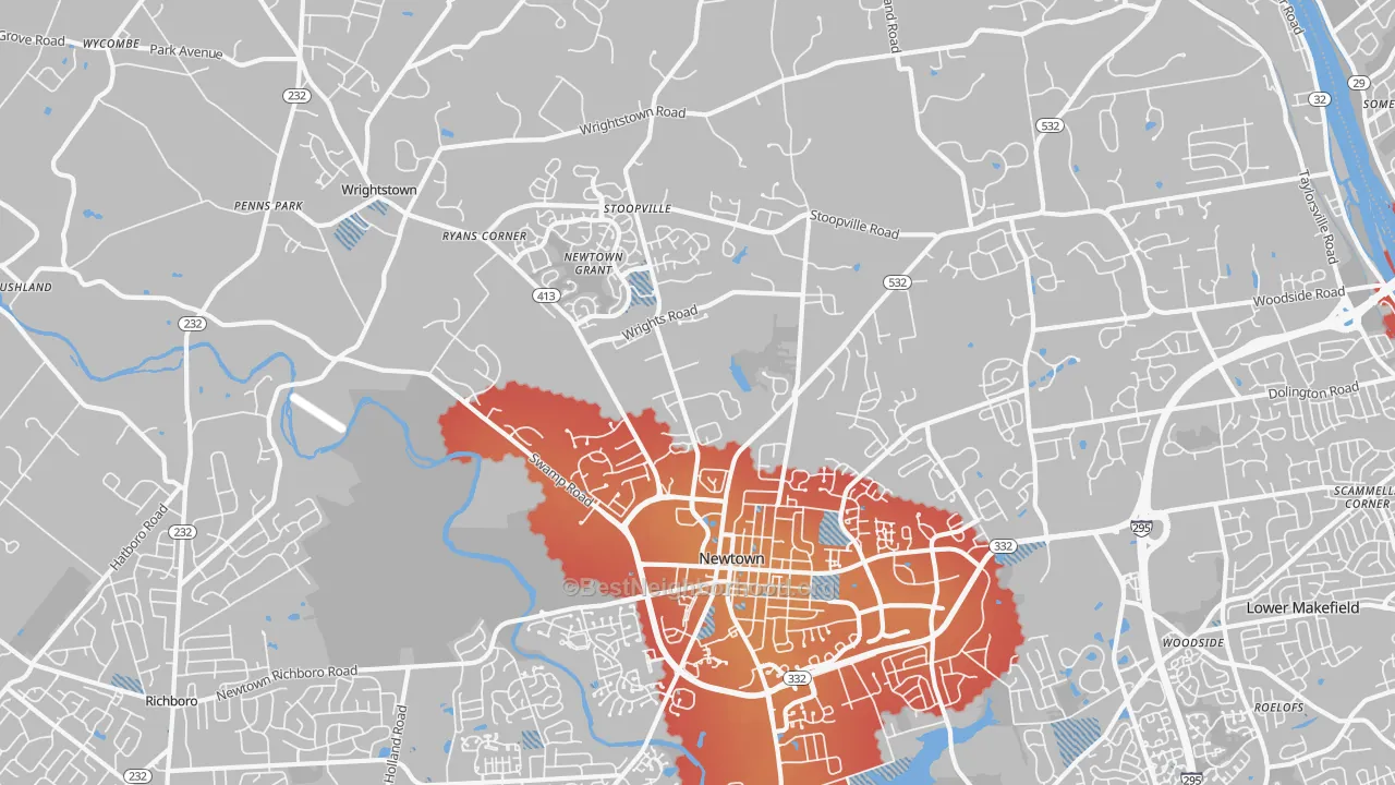 Transit Grade map of Newtown, PA