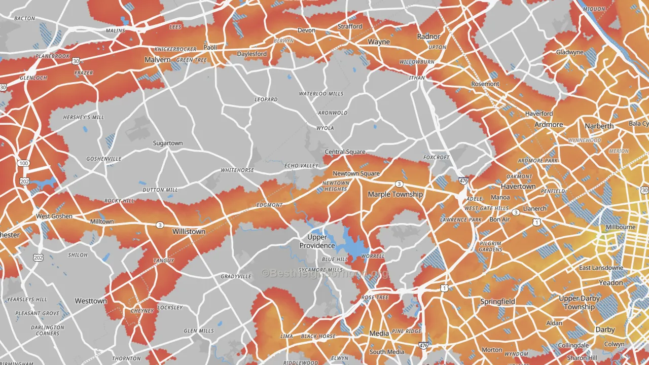 Transit Grade map of Newtown Square, PA