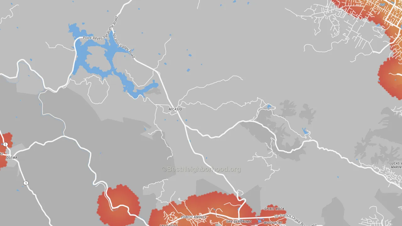 Transit Grade map of Nicasio, CA