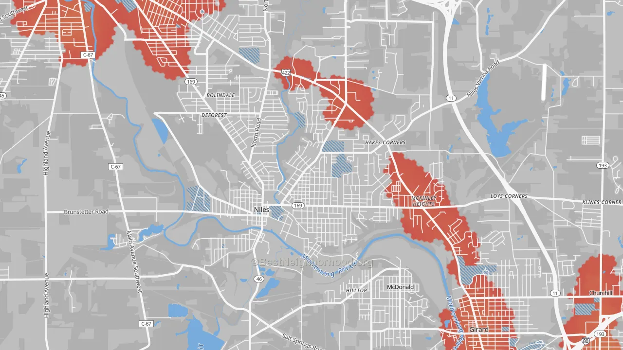 Transit Grade map of Niles, OH