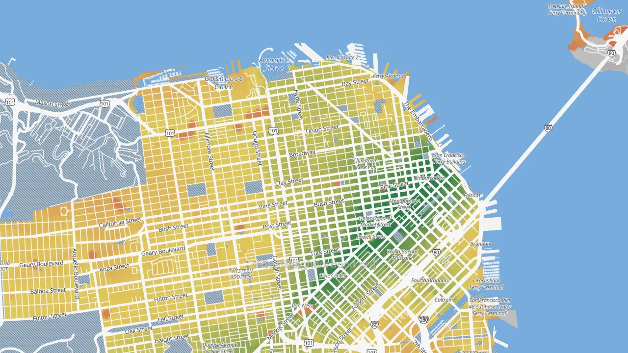 Transit Grade map of Nob Hill, San Francisco, CA