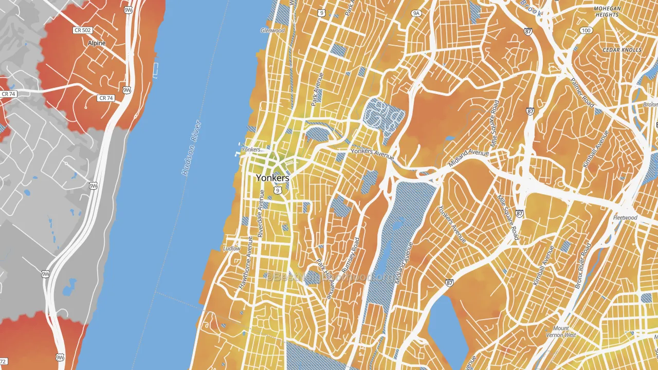 Transit Grade map of Nodine Hill, Yonkers, NY