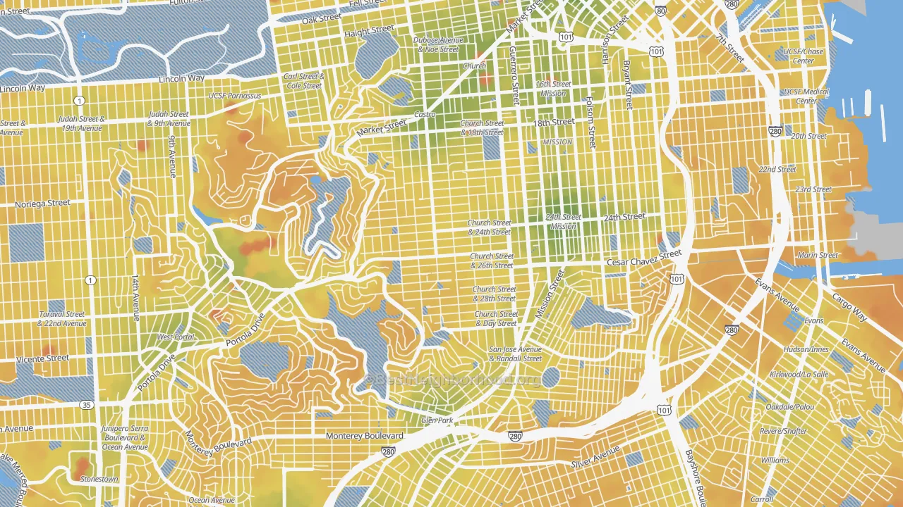 Transit Grade map of Noe Valley, San Francisco, CA
