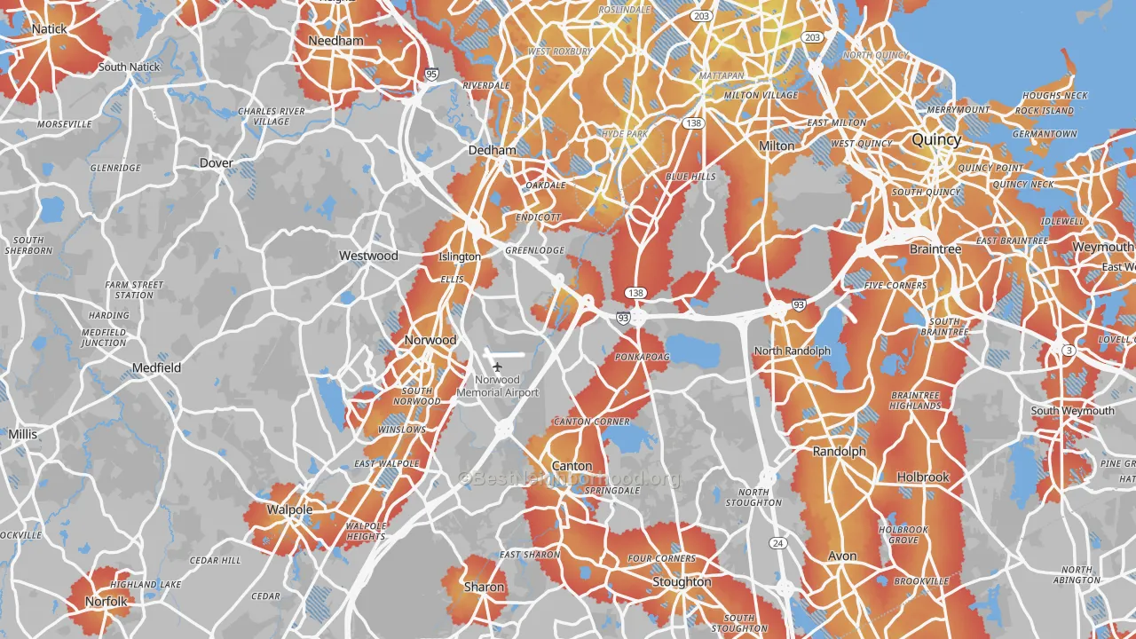 Transit Grade map of Norfolk County, MA