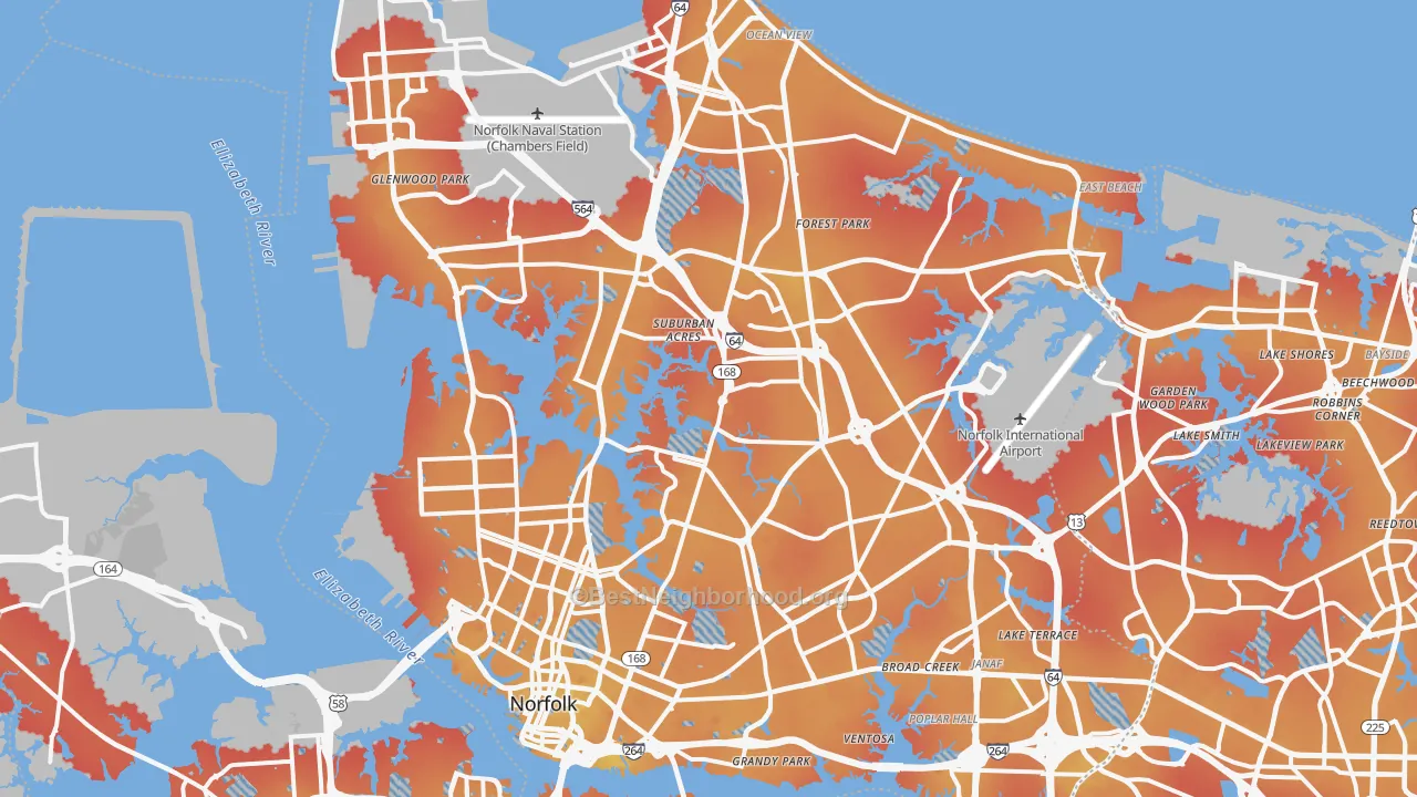 Transit Grade map of Norfolk, VA