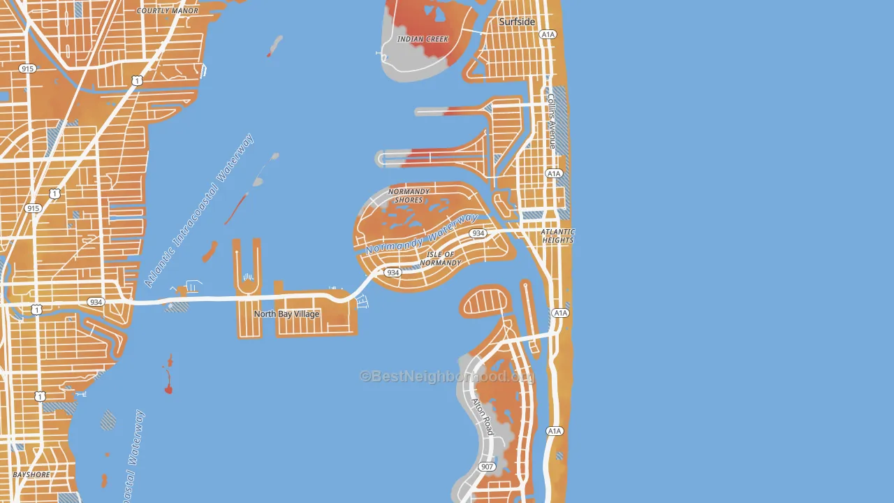 Transit Grade map of Normandy Isles, North Bay Village, FL
